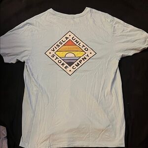 Soft VISSLA Men's Light Blue Tee with Sunset Graphic